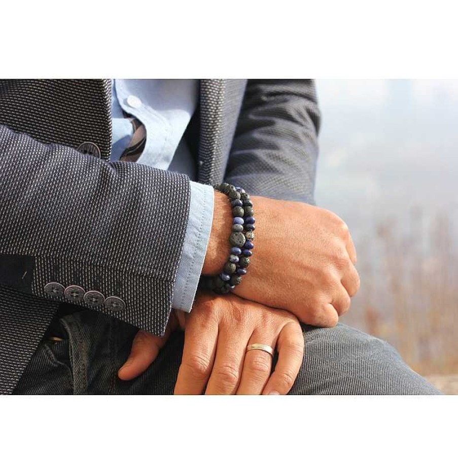 Reve de Jade | Bracelet Fuji En Lapis Lazuli Et Pierre De Lave Homme