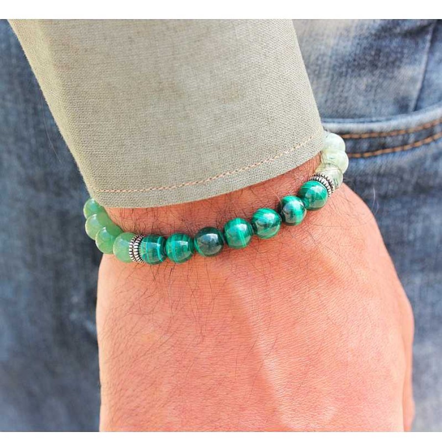 Reve de Jade | Bracelet Jupiter - Aventurine, Malachite, Pr Hnite Et Argent 925