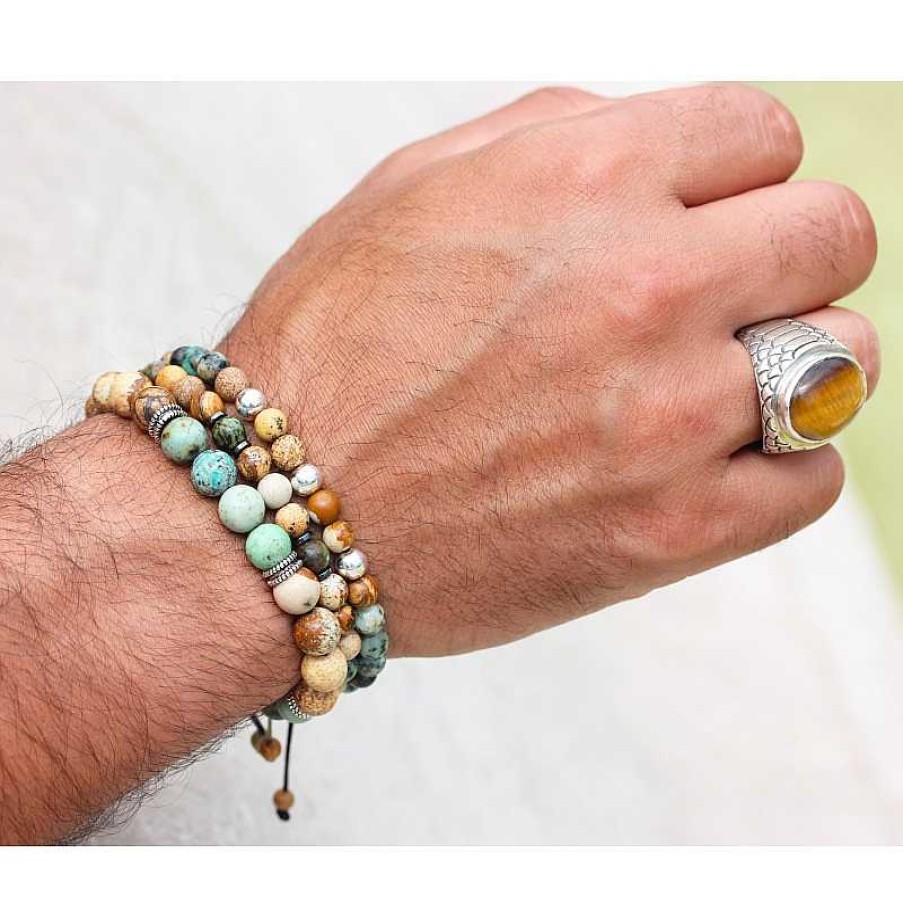 Reve de Jade | Bracelet Mitra - Jaspe Paysage, Turquoise Africaine Et H Matite