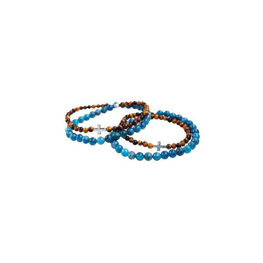 Reve de Jade | Bracelets De Couple Doubl Christ En Apatite Et Oeil De Tigre