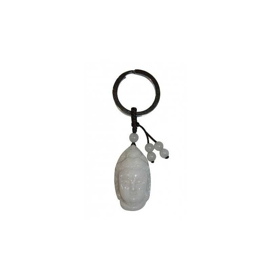 Reve de Jade | Porte Clef Kuan-In En Jade Blanc