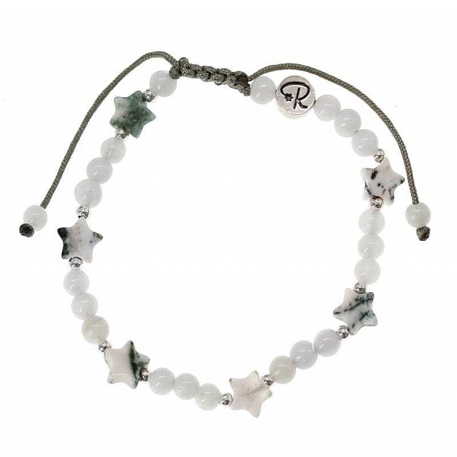 Reve de Jade | Bracelet Enfant " Toile Filante" - Jade Blanc, Agate Mousse Et Argent 925