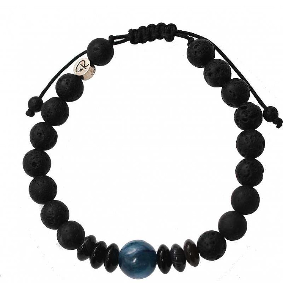 Reve de Jade | Bracelet Stromboli En Cyanite, Agate Et Pierre De Lave Homme