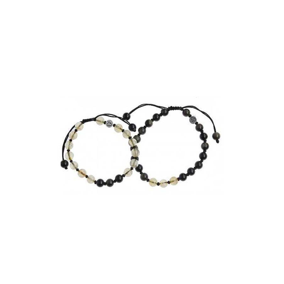 Reve de Jade | Bracelets Duo En Citrine Et Obsidienne Dor E