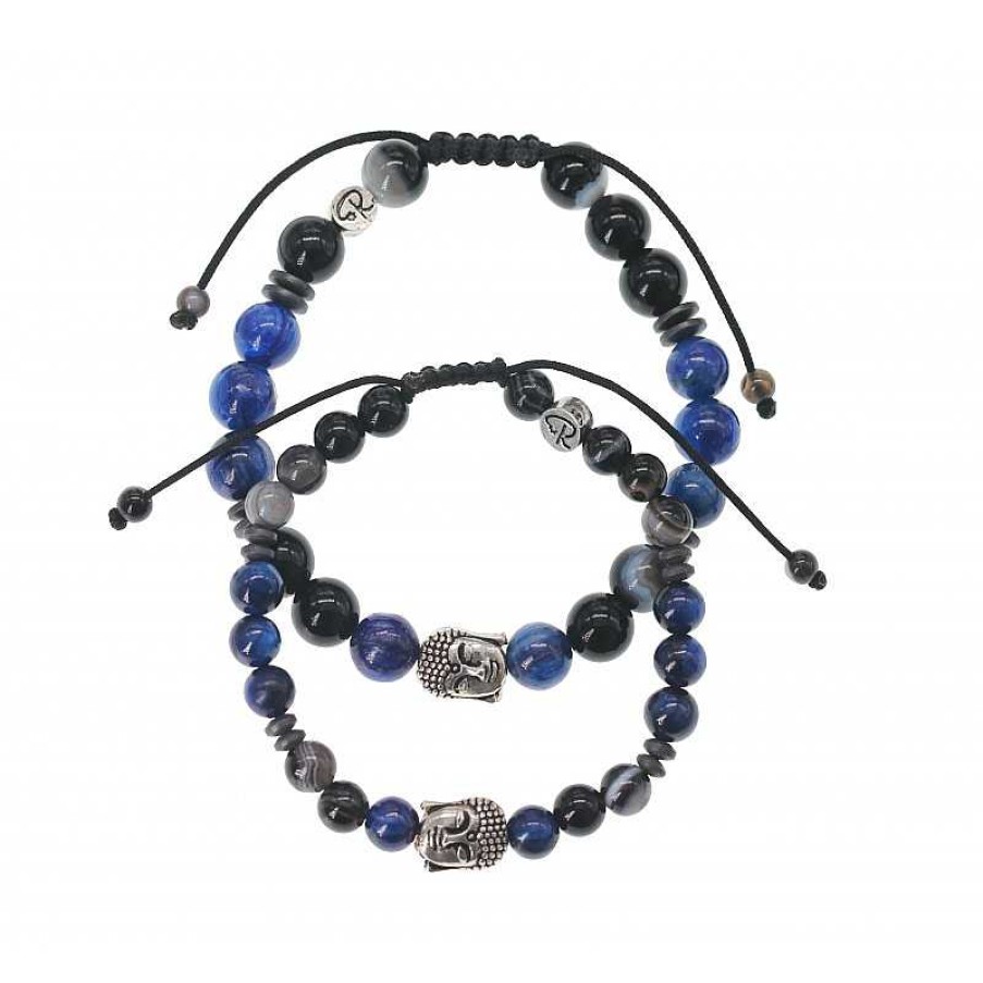 Reve de Jade | Bracelets De Couple "Bouddha" - Cyanite, Agate Oeil De Bouddha Et H Matite