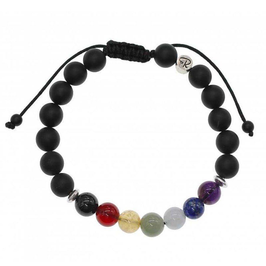 Reve de Jade | Bracelet Racine - Agate Noire Et 7 Chakras