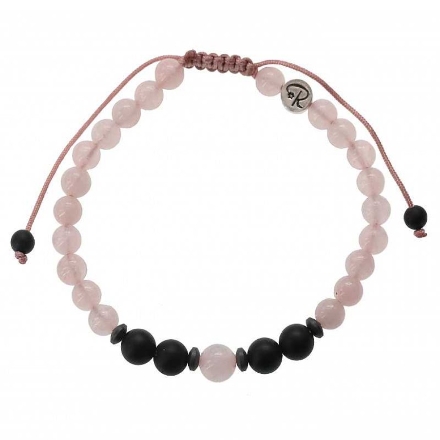 Reve de Jade | Bracelets De Couple En Quartz Rose Et Agate Noire Mate