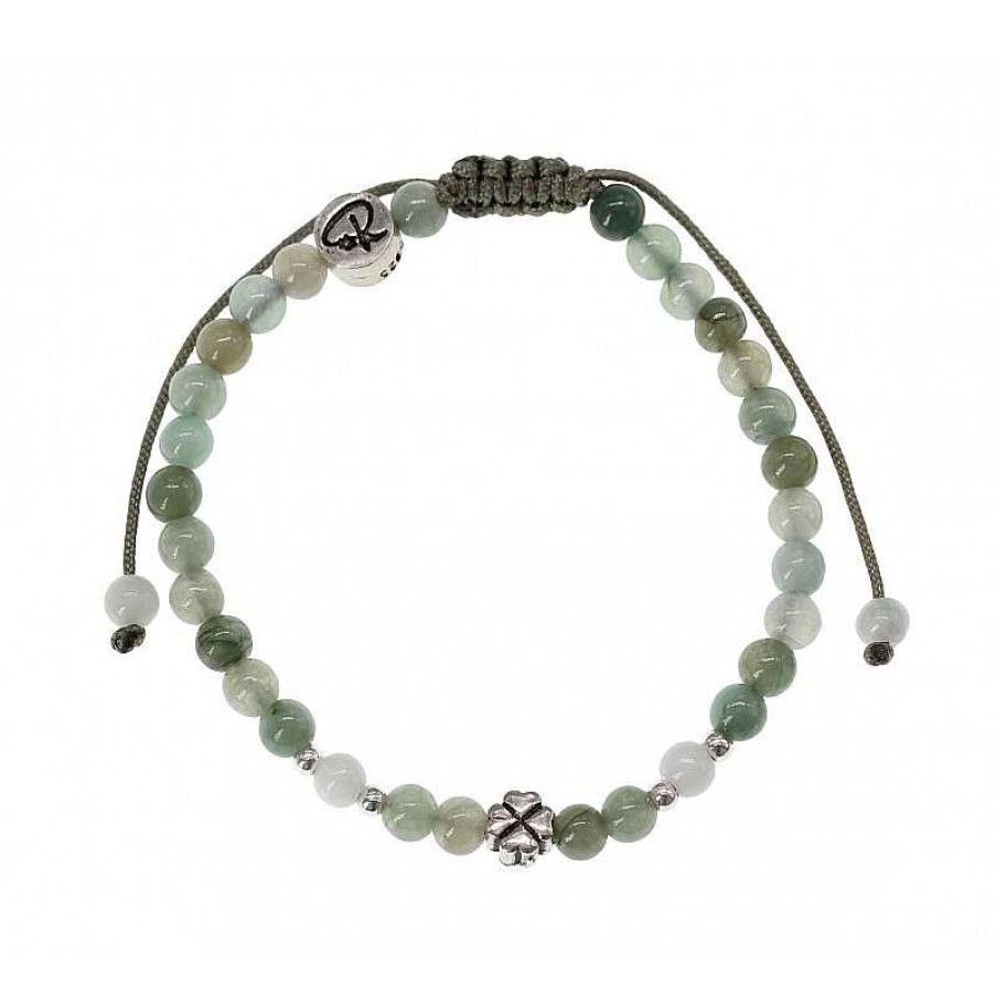 Reve de Jade | Bracelet Enfant "Joli Tr Fle" - Jade Blanc Et Vert Et Argent 925