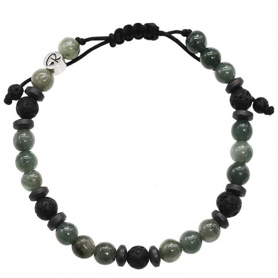 Reve de Jade | Bracelet "Milos" En Pierre De Lave, Jade Vert Et H Matite