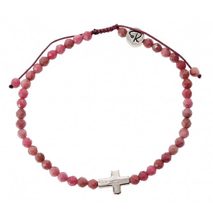 Reve de Jade | Bracelet Christ En Rhodonite Facett E Et Argent 925