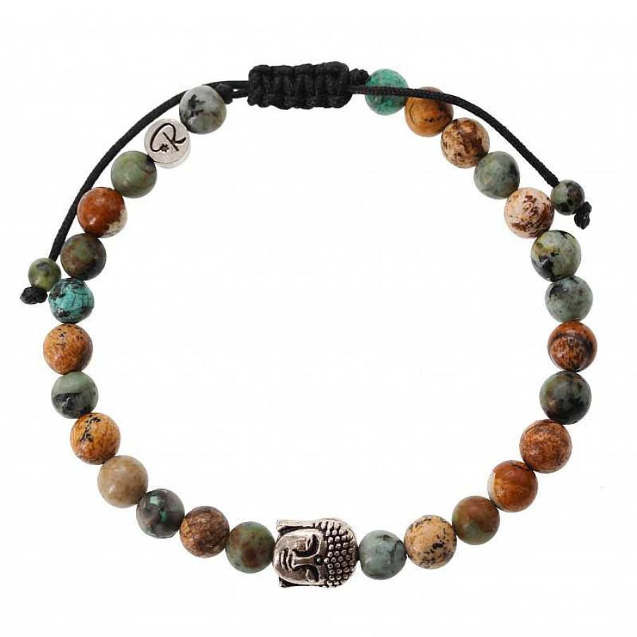 Reve de Jade | Bracelet Bouddha En Jaspe Paysage Et Turquoise Africaine