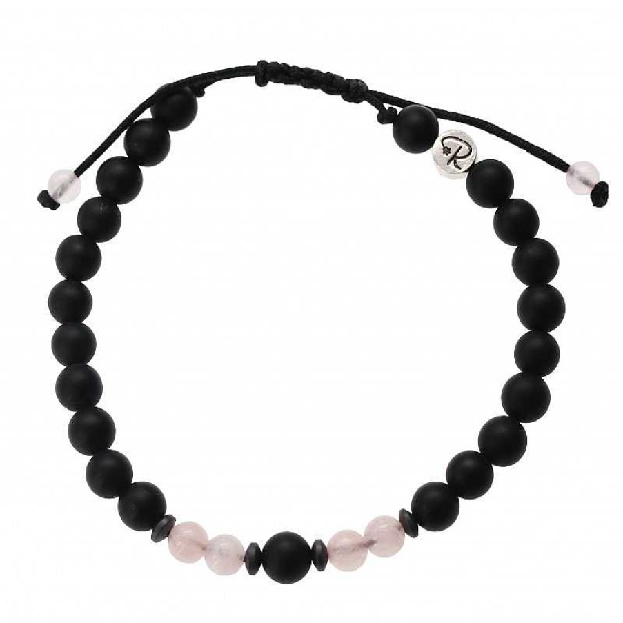 Reve de Jade | Bracelets De Couple En Quartz Rose Et Agate Noire Mate