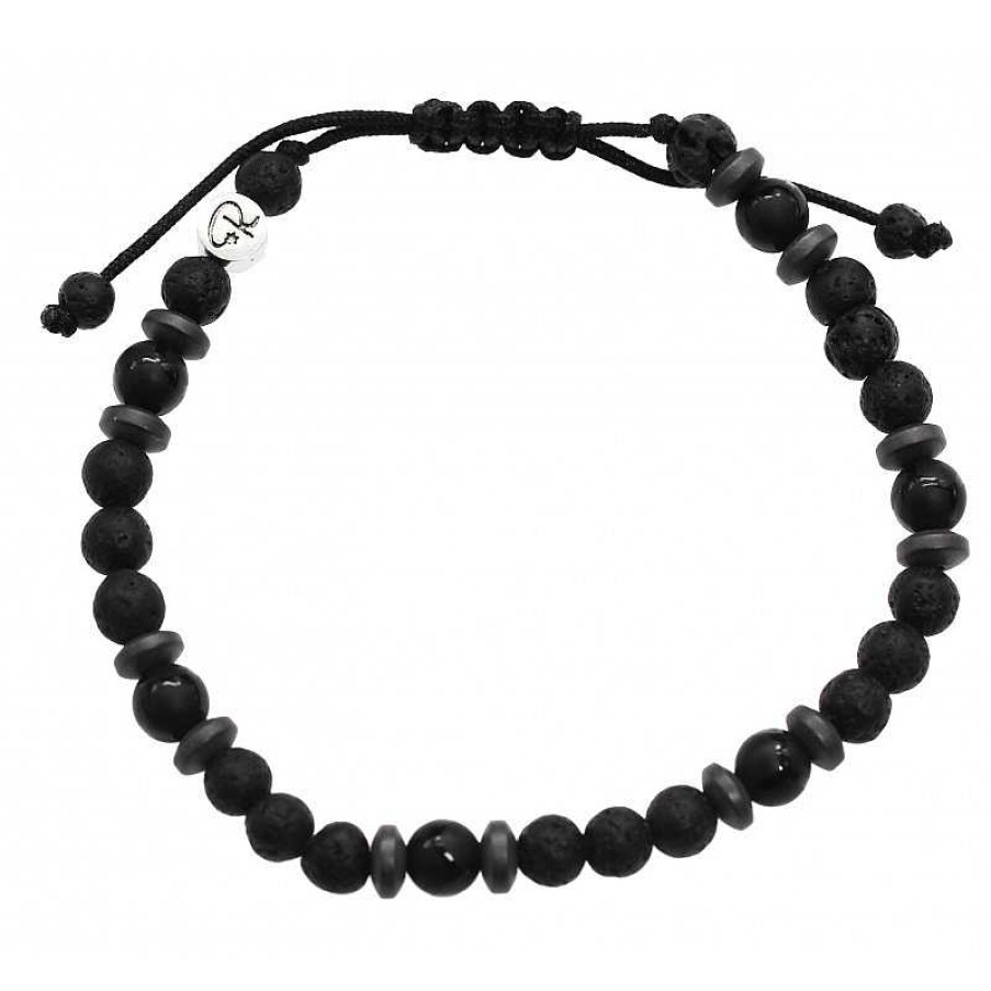 Reve de Jade | Bracelet "Mokoia" En Pierre De Lave, Agate Noire Et H Matite