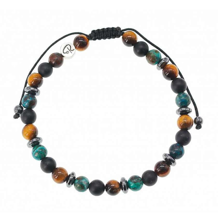 Reve de Jade | Bracelet Rapha L - Oeil De Tigre, Chrysocolle, Agate Noire Et H Matite