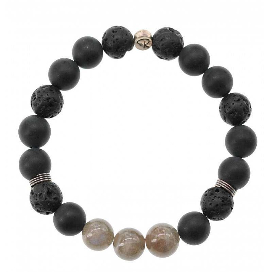 Reve de Jade | Bracelet Homme Trio En Labradorite, Agate Et Pierre De Lave