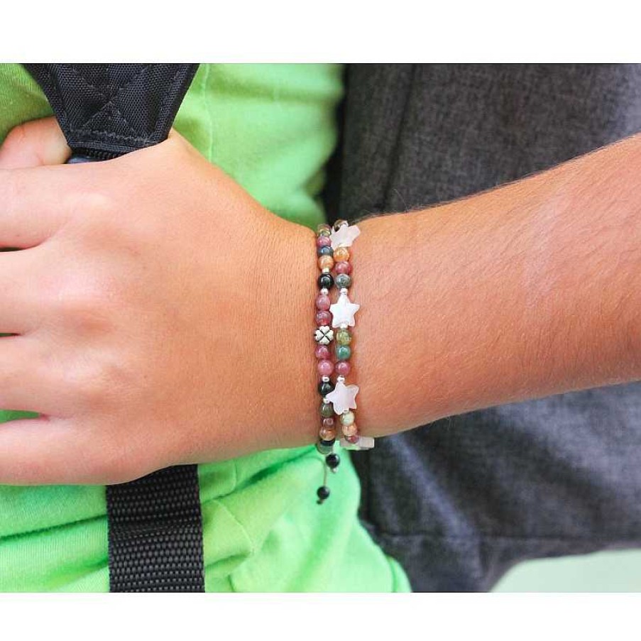 Reve de Jade | Bracelet Enfant "Joli Tr Fle" - Jade Blanc Et Vert Et Argent 925