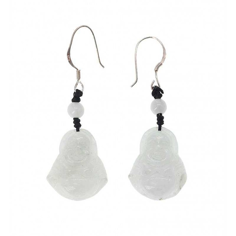 Reve de Jade | Boucles D'Oreilles Bouddha En Jade Blanc