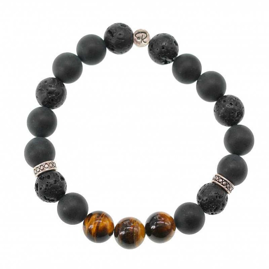 Reve de Jade | Bracelet Homme Trio En Oeil De Tigre, Agate Et Pierre De Lave