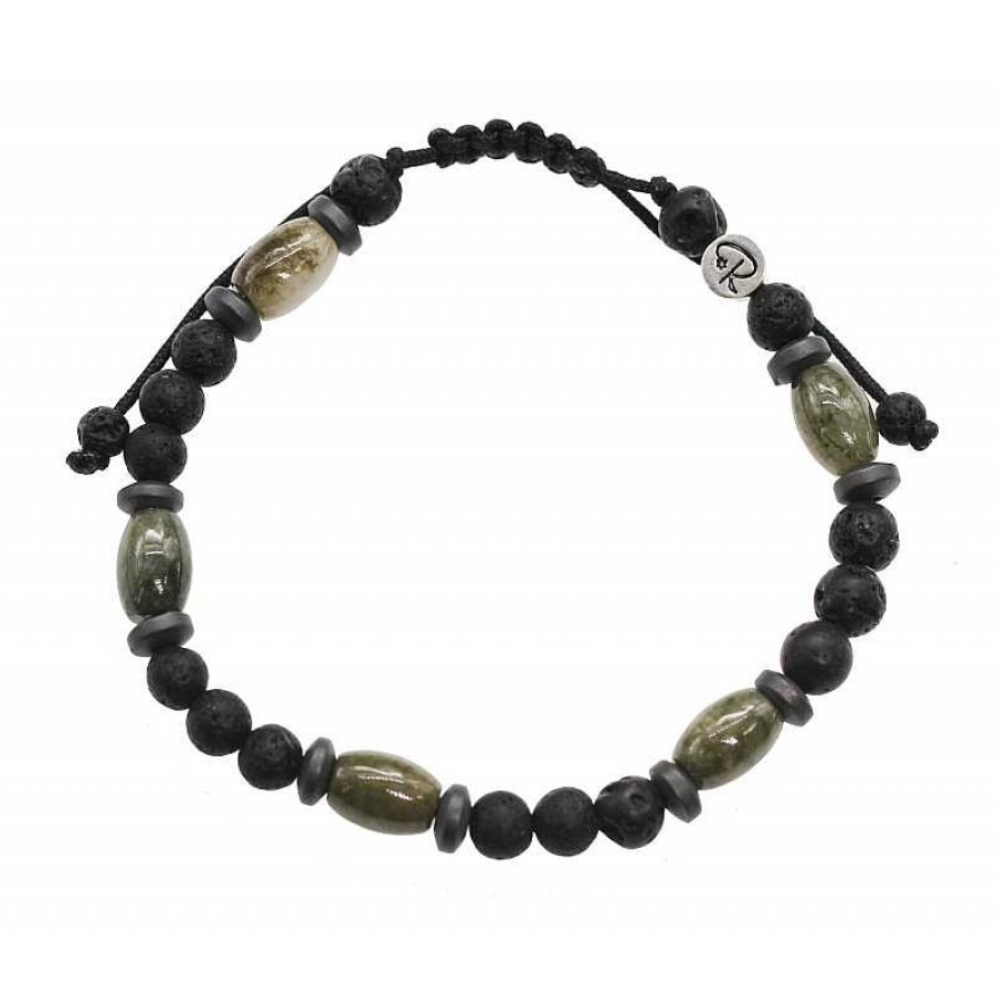 Reve de Jade | Bracelet "Goreli" En Pierre De Lave, Jade Vert Et H Matite