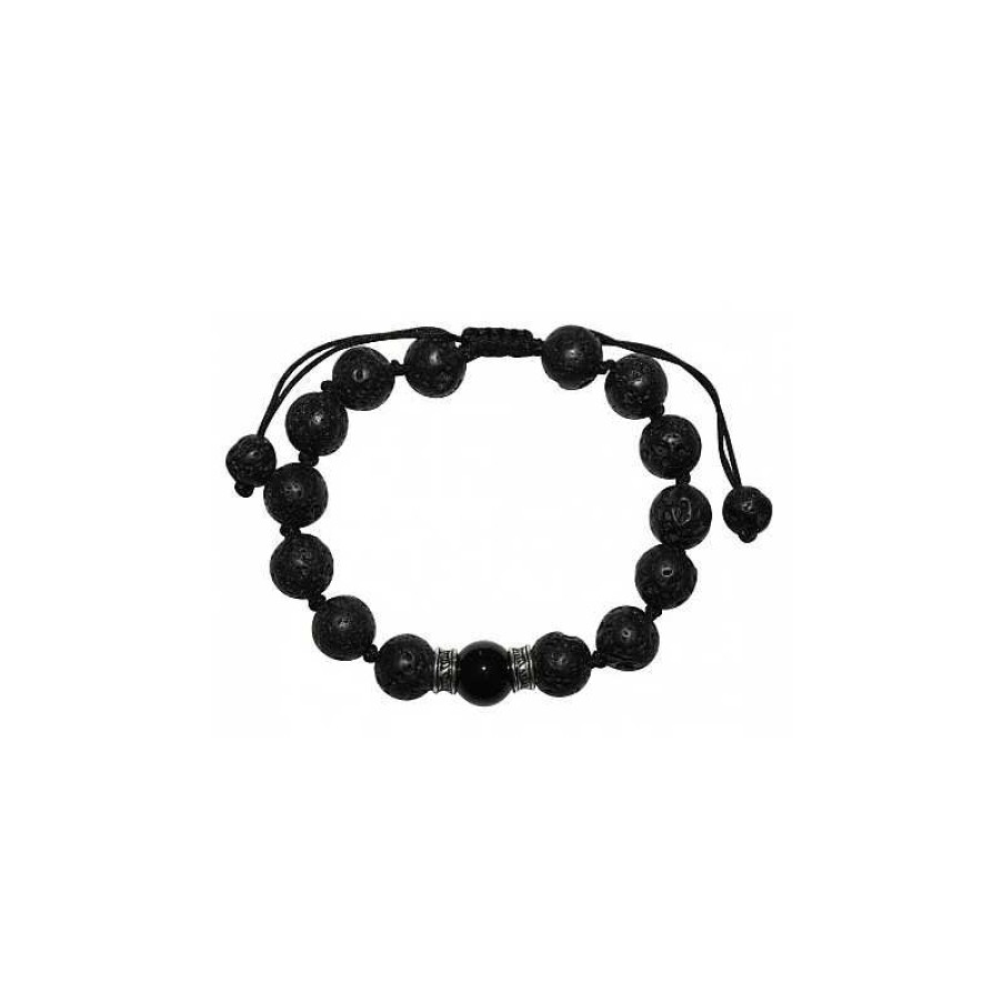 Reve de Jade | Bracelet Cendre En Pierre De Lave Et Onyx