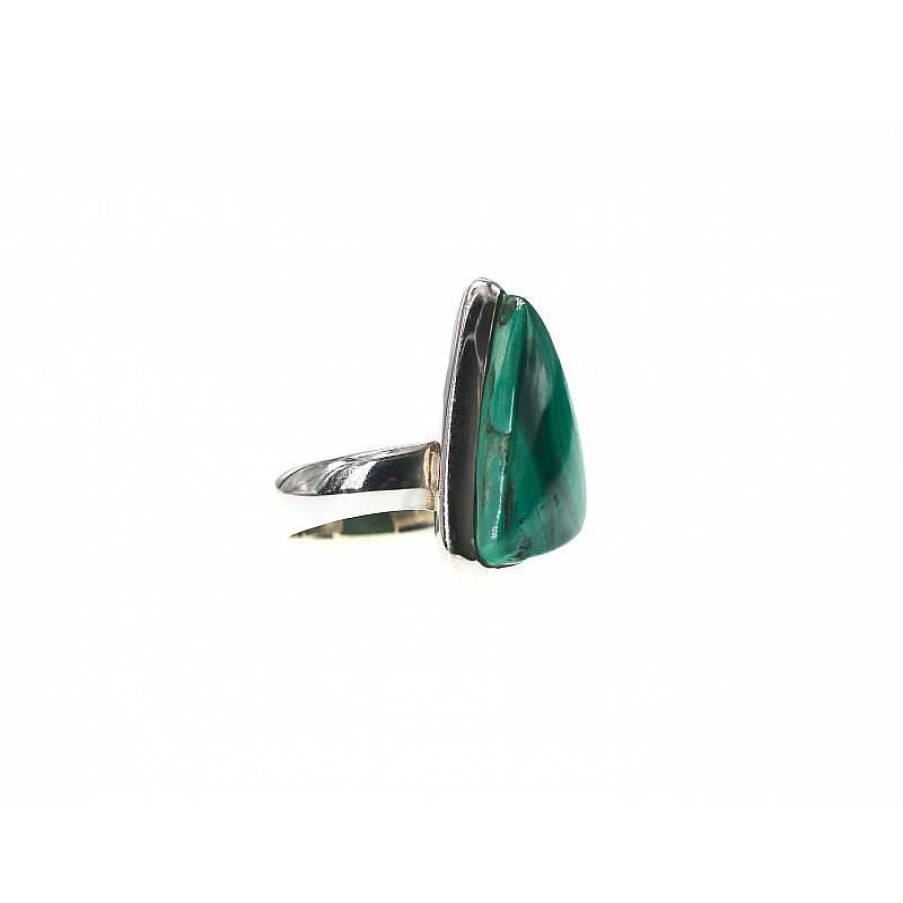 Reve de Jade | Bague Triangle Malachite Sur Argent 925