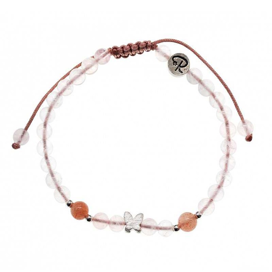 Reve de Jade | Bracelet Enfant Joli Papillon - Quartz Rose, Pierre De Lune Et Argent 925