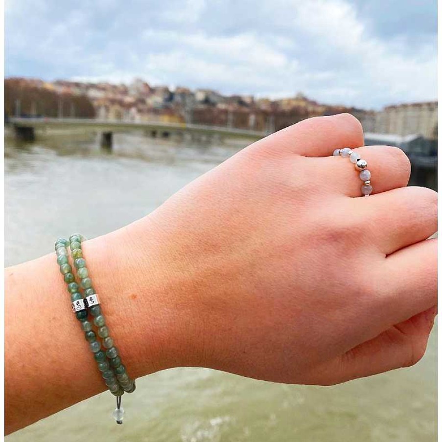 Reve de Jade | Bracelet Double Rang En Jade Vert Et Argent 925