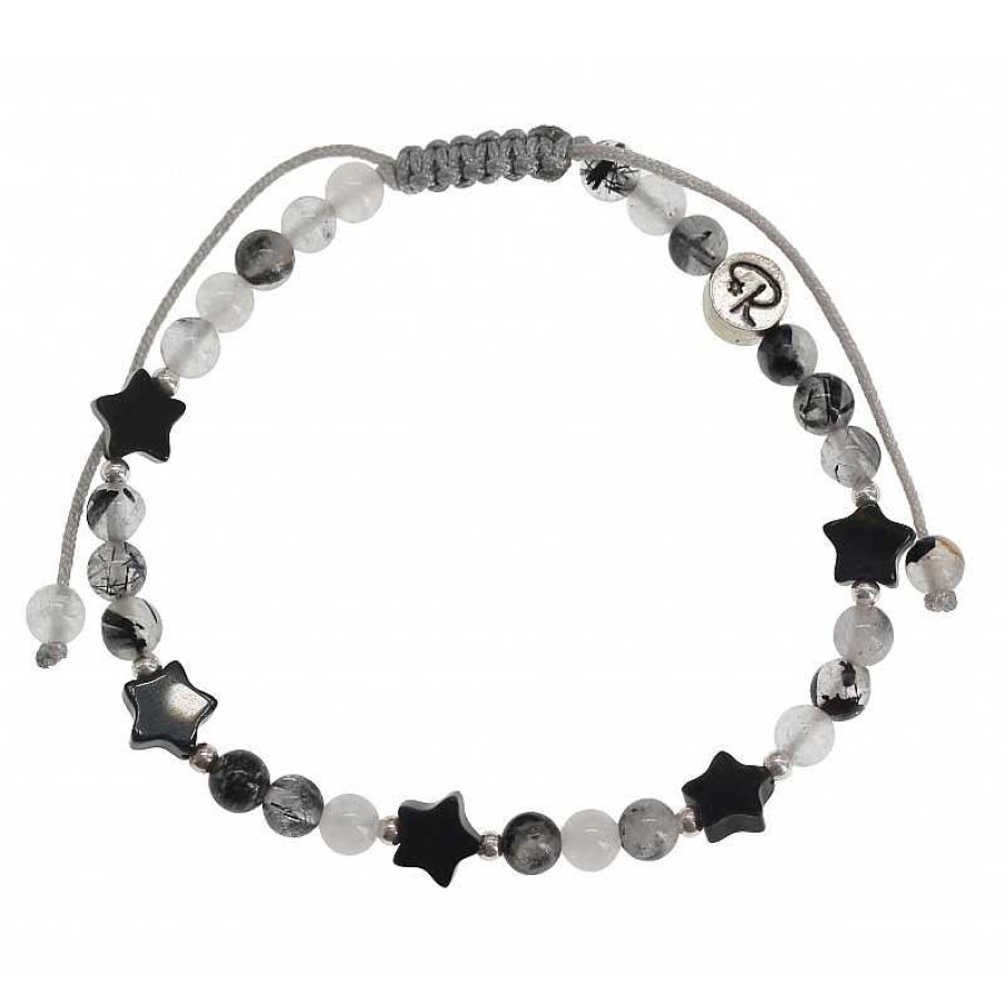 Reve de Jade | Bracelet Toile Filante - Agate Noire Et Quartz Tourmaline Et Argent 925