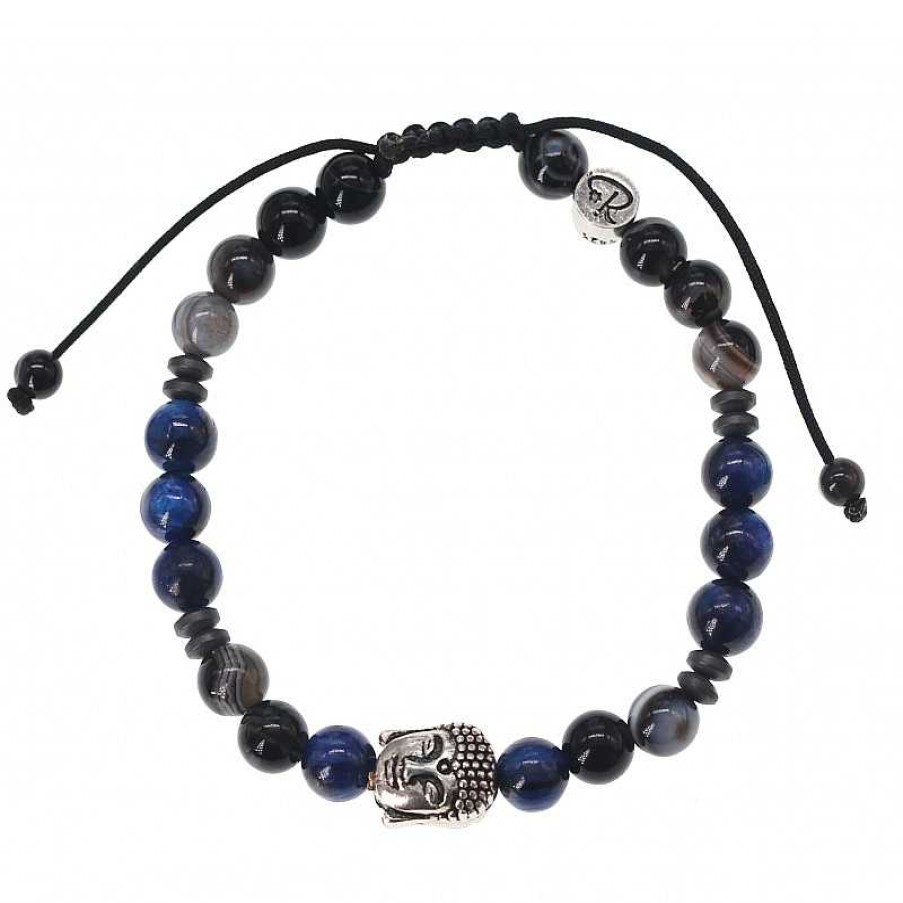 Reve de Jade | Bracelets De Couple "Bouddha" - Cyanite, Agate Oeil De Bouddha Et H Matite