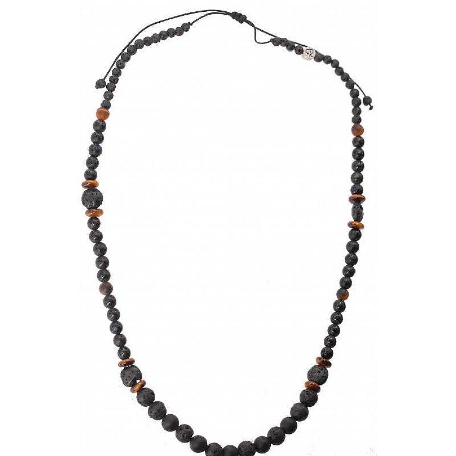 Reve de Jade | Collier Mombacho En Il De Tigre, Agate Noire Et Pierre De Lave - Homme