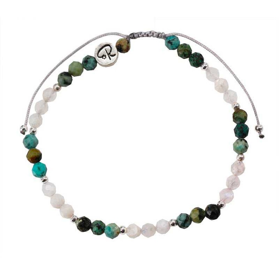 Reve de Jade | Bracelet Bicolore - Turquoise Africaine, Pierre De Lune Et Argent 925