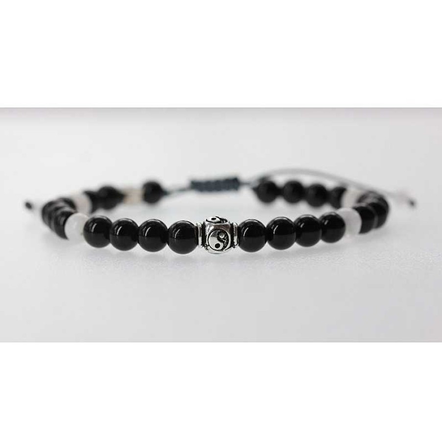 Reve de Jade | Bracelets De Couple "Yin Et Yang" En Pierre De Lune, Tourmaline Noire Et Argent 925