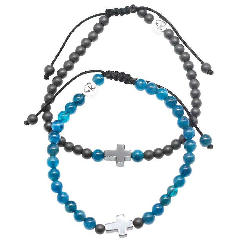 Reve de Jade | Bracelet De Couple Croix - Apatite Et H Matite