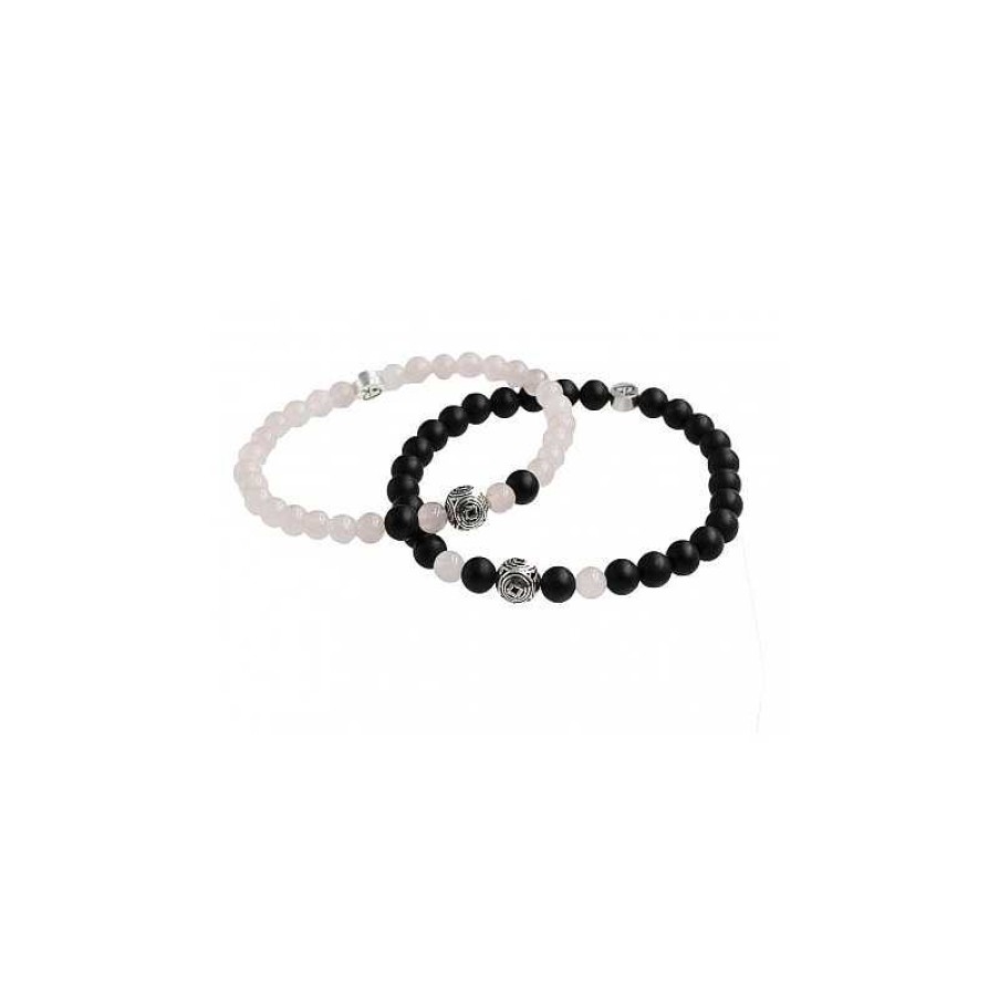 Reve de Jade | Bracelets De Couple Quartz Rose Et Agate Noire